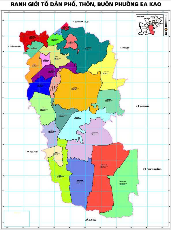 Ranh giới Tổ dân phố, Thôn, Buôn phường Ea Kao.